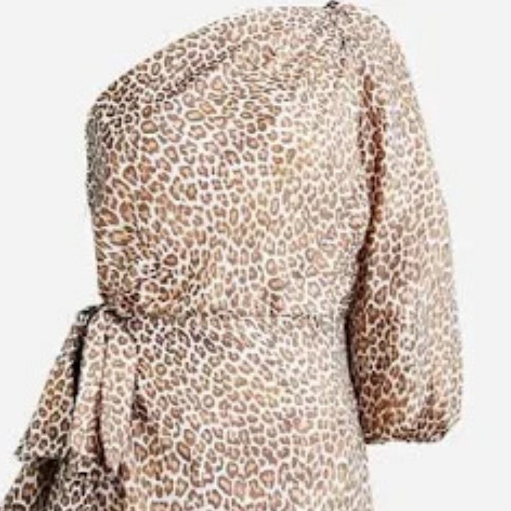J. Crew Collection One-Shoulder Ruffle-Hem Dress In Leopard.  SZ 4 - Picture 5 of 5